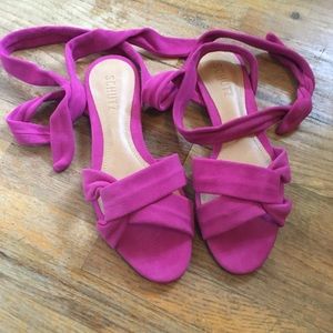Schutz fuchsia/pink suede lace up sandals